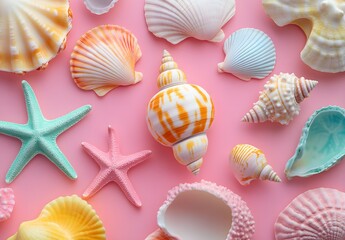 Sticker - Seashells on Pink Background