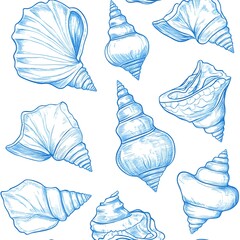 Poster - Blue Seashells Sketch