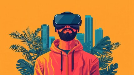 Digital creativity, virtual reality and augmented reality, flat design illustration