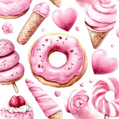 Wall Mural - Pink Sweet Treats Seamless Pattern