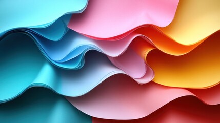 Wall Mural - Colorful waves of textured paper create a vibrant abstract design.