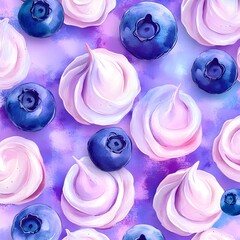 Wall Mural - Blueberries and Meringue on Purple Background