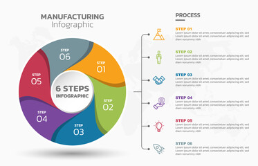Poster - Visual data presentation. Cycle diagram with 6 options. Pie Chart Circle infographic template with 6 steps, options, parts, segments. Business concept. Marketing infographic vector illustration.