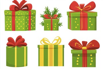 Wall Mural - A collection of christmas presents including a vector illustration of a christmas gift box.