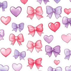 Wall Mural - Watercolor hearts and bows pattern