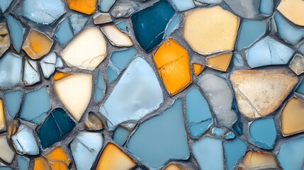 Poster - Abstract Mosaic Background with Blue, Yellow, and White Glass Pieces