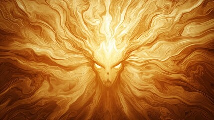 Wall Mural - Abstract Fire Spirit with Golden Swirls and One Eye