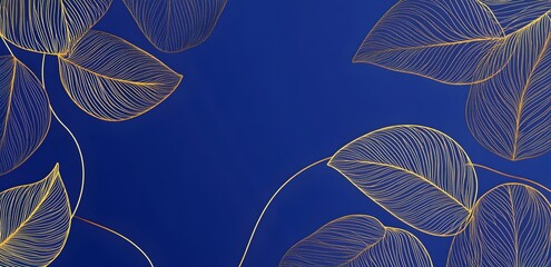 Canvas Print - Gold Leaves on Blue Background