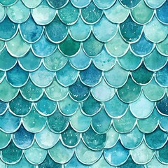 Wall Mural - Watercolor Mermaid Scales Seamless Pattern