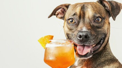 Wall Mural - Happy Dog Enjoying a Tropical Beverage on a Summer Vacation