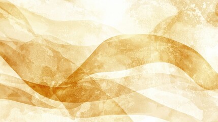 Sticker - Abstract Watercolor Background with Golden Waves and White Texture