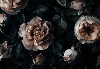 Sticker - Dark Floral Background with Blooming Rose