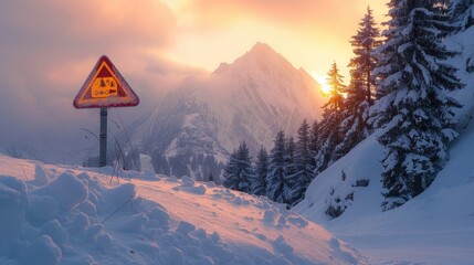 Wall Mural - Sign indicating danger of avalanche in snowy conditions