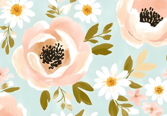 Wall Mural - Watercolor Floral Pattern