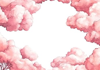 Wall Mural - Abstract Pink Watercolor Clouds Frame