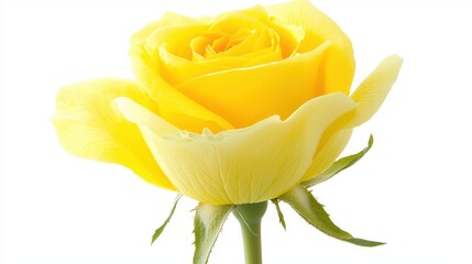 Wall Mural - Single Yellow Rose Flower Isolated on White Background