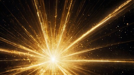 Wall Mural - Bright explosion of yellow golden light on black background, spark in the dark