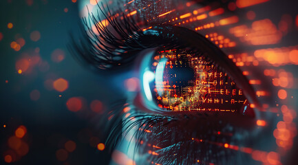 Digital Eye with Data Code Overlay,  Abstract Concept of Technology and Vision