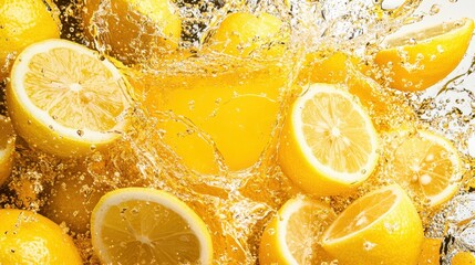 Wall Mural - Fresh Lemon Slices Splashing in Water