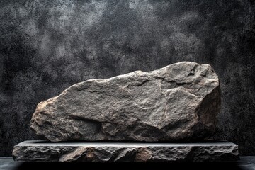 Stone, Rock Podium isolated on Dark cement Wall Studio light Backgrounds well stage stand Display products presentation, clipping paths , ai