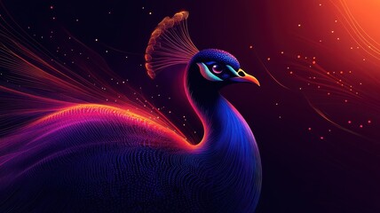 Wall Mural - A peacock depicted in Morphism style, emphasizing smooth gradients and abstract shapes.