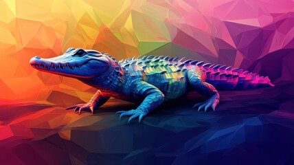 Wall Mural - A crocodile depicted in Morphism style, using smooth gradients and abstract forms.