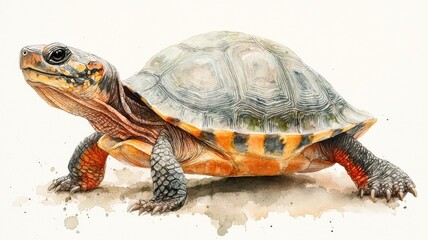 Wall Mural - A terrapin illustrated in watercolor style, highlighting its unique shell with soft, blended colors.