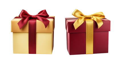 Wall Mural - two gold red gift box with ribbon isolated on transparent background cutout