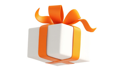 Wall Mural - white gift box with orange ribbon 3d render icon isolated on transparent background cutout