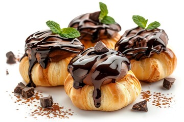 Wall Mural - Classic profiteroles with chocolate sauce,