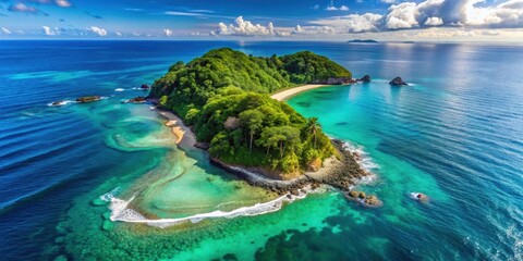 Wall Mural - Aerial view of a stunning island surrounded by turquoise waters in Costa Rica, USA , Island, Costa Rica, USA, Aerial view