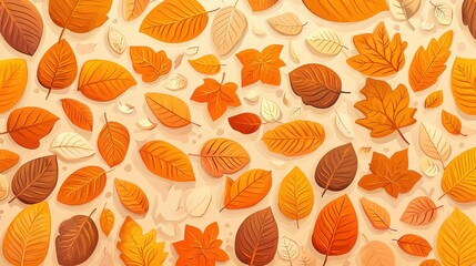 Sticker - Autumn Leaves Pattern Background   Orange  Brown  Beige