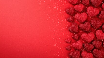 Wall Mural - Red Glitter Hearts on Red Background for Valentines Day