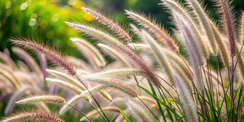 Wall Mural - Closeup of Fountain grass (Pennisetum orientale) growing in garden, ornamental grass, Pennisetum orientale