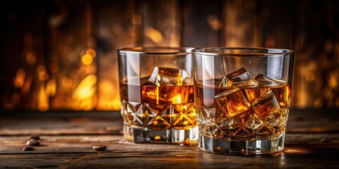 Whiskey served in elegant glasses , alcohol, beverage, drink, spirits, cocktails, bar, liquor, tasting, aged, bourbon