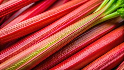 Wall Mural - Macro shot of vibrant ripe rhubarb stalks, showcasing their crisp texture and rich red color , food, photography, close up