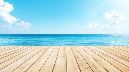 Wall Mural - Wooden Plank Pier Over Blue Ocean with Sunny Sky