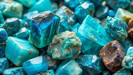 A striking contrast between rough and polished textures of blue tourmaline turquoise is set against a soothing gradient