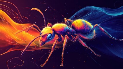 Wall Mural - An ant in Morphism style, showcasing smooth gradients and abstract forms with vivid hues.