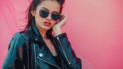 beautiful woman with dark glasses with eye-catching colorful background