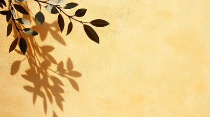 Poster - Leaf Shadows on Yellow Wall   Natural Texture Background