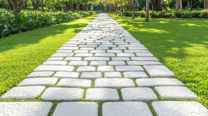 Poster - Stone Path Through Lush Green Garden