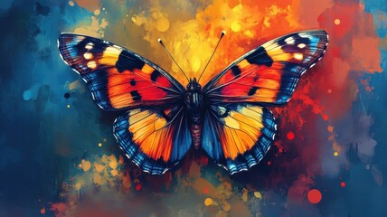 Wall Mural - A butterfly illustrated in Abstract Expressionism style, using bold brushstrokes and vivid colors to express its lively nature.