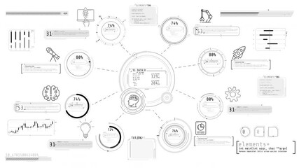 Monochrome infographics on the theme of programming and technology.