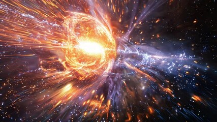 Wall Mural - cosmic explosion: a breathtaking, abstract depiction of a celestial event, with a fiery orange core 
