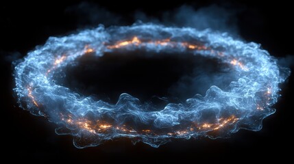 Poster - A glowing circular formation of swirling blue and orange vapor.