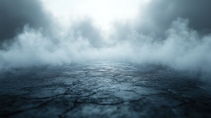 Poster - A misty landscape with a cracked surface and foggy atmosphere.