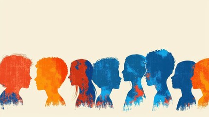 Sticker - Colorful Silhouettes of People in Profile