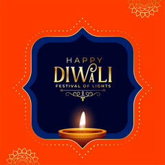 Wall Mural - decoraitve happy diwali greeting background with glowing diya