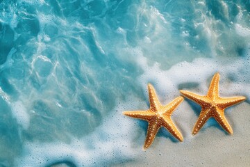 Starfish on the summer beach in sea water. Summer background. Summer time, ai